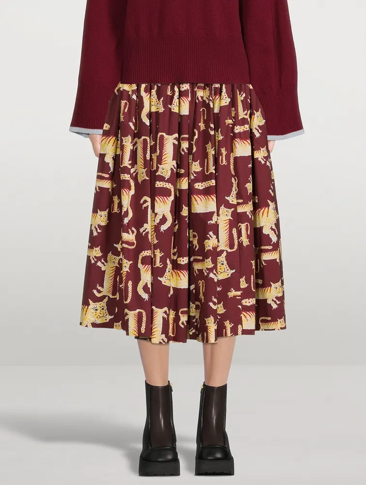 Cotton Midi Skirt Lunar New Year Tiger Print