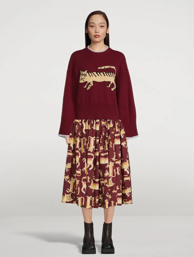 Cotton Midi Skirt Lunar New Year Tiger Print