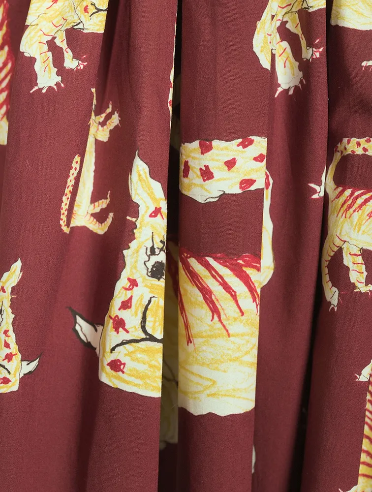 Cotton Midi Skirt Lunar New Year Tiger Print