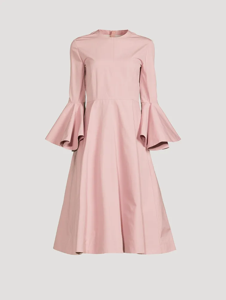 Flounce-Sleeve Cotton Midi Dress