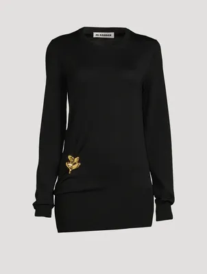Virgin Wool Sweater With Brooch