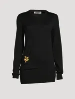 Virgin Wool Sweater With Brooch