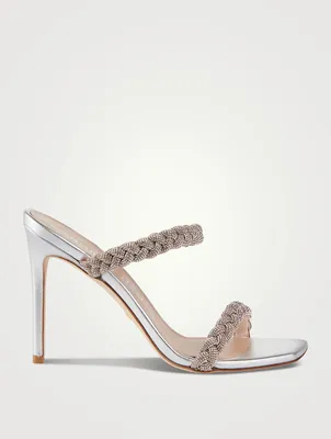 Addison Embellished Metallic Leather Heeled Mules