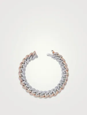 Two-Tone 18K Gold Link Bracelet With Pavé Diamonds