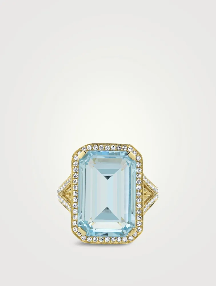 18K Gold Portrait Gemstone Ring With Crystal And Diamonds