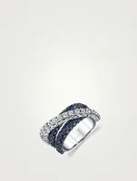 18K White Gold Three-Sided Orbit Ring With Sapphire And Diamonds