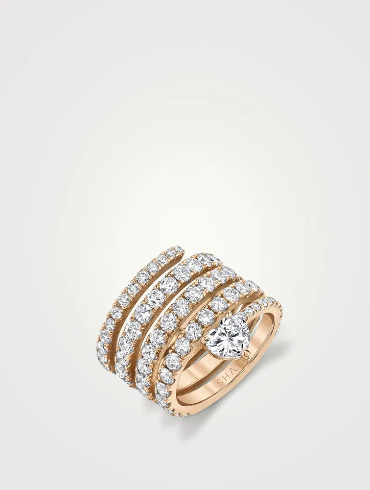 18K Rose Gold Spiral Pinky Ring With Diamonds