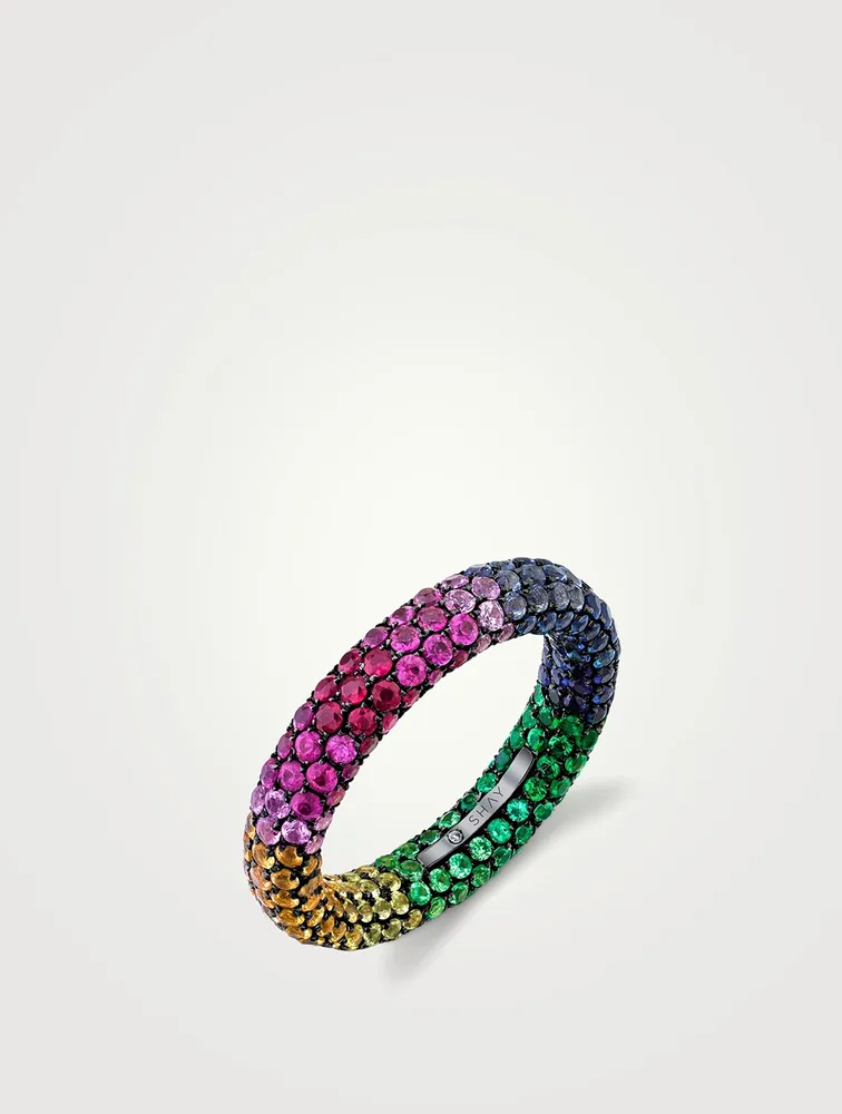 18K Gold Inside And Out Eternity Band With Sapphire