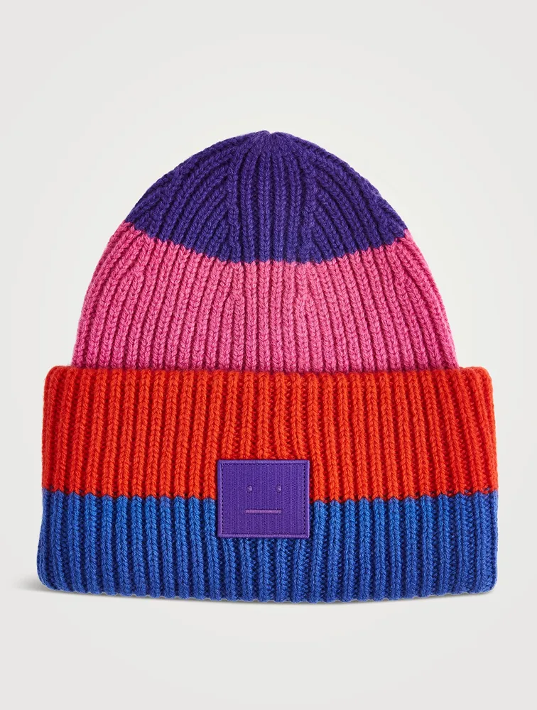 Wool Face Beanie In Striped Print