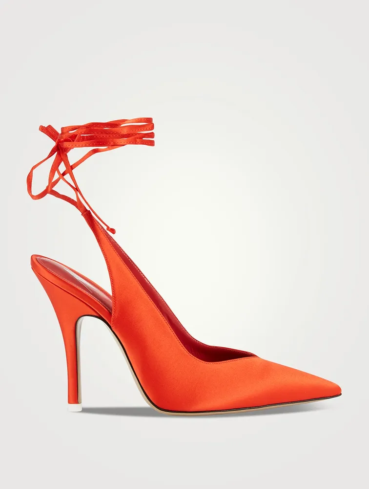 Venus Satin Slingback Pumps With Ankles Ties