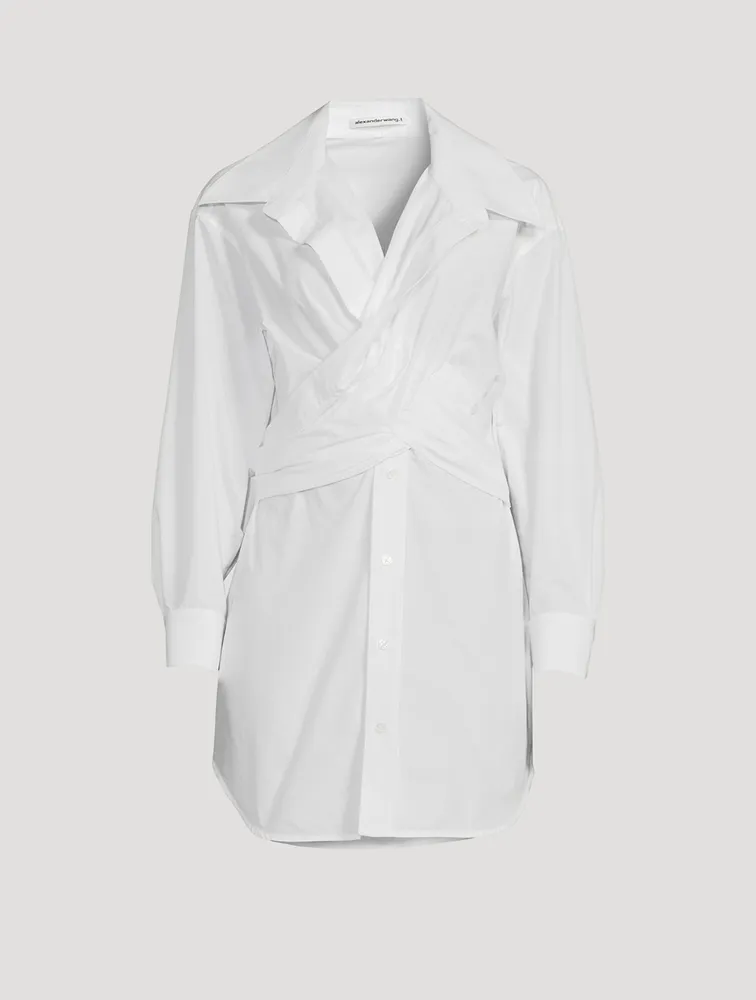 Cross-Front Cotton Shirt Dress