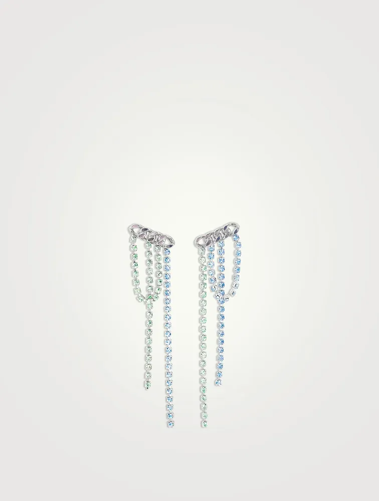 Layered Fringe Chain Link Earrings With Crystal