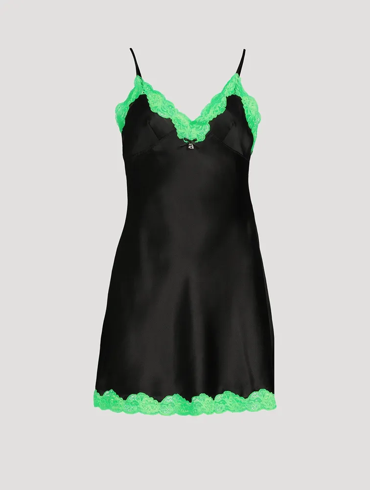 Lace-Trimmed Silk Slip Dress