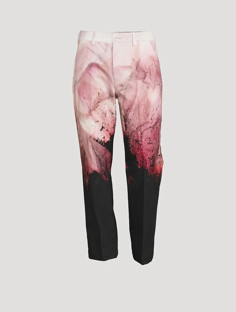 Cotton Gabardine Baggy Pants Flower Print
