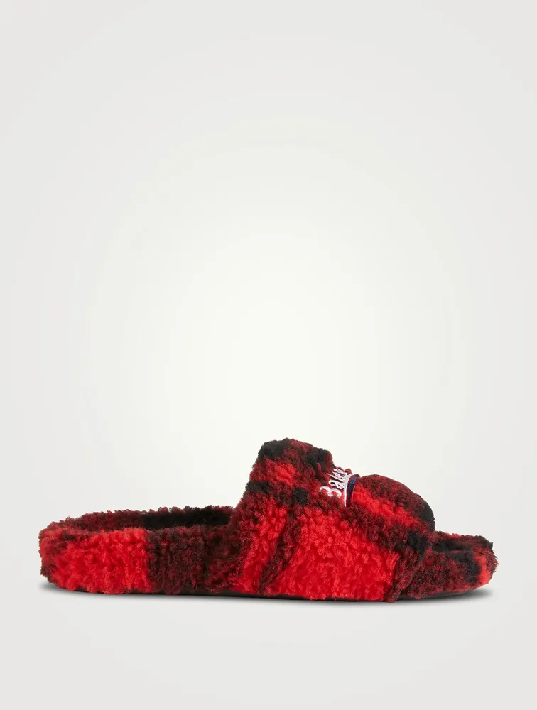Furry Political Campaign Slide Sandals Plaid Print