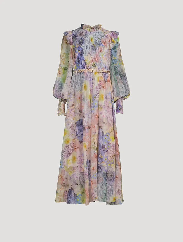 Rhythmic Shirred Midi Dress Floral Print