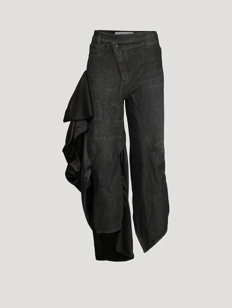 Curve-Leg Jeans With Satin Ruffle