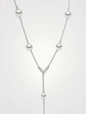 Trend 18K White Gold Freshwater Pearl And Diamond Necklace