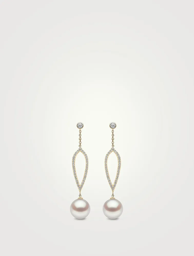 Trend 18K Gold Freshwater Pearl And Diamond Earrings