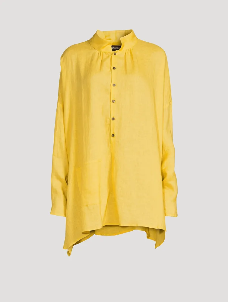 Smock-Neck A-Line Linen Shirt