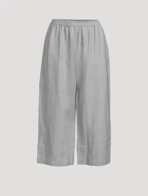 Japanese Cropped Wide-Leg Linen Trousers