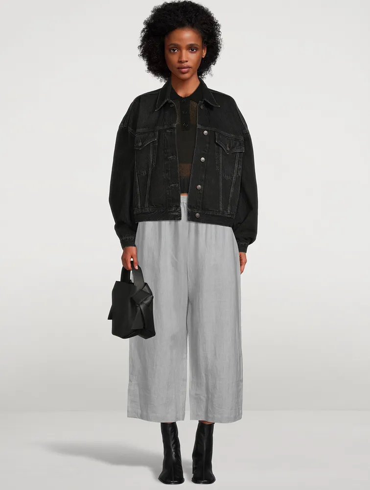 Japanese Cropped Wide-Leg Linen Trousers
