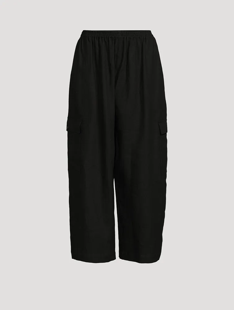 Japanese Wide-Leg Linen Cargo Trousers