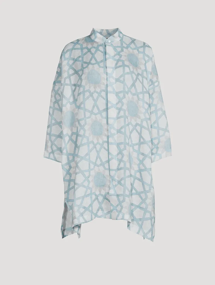 Wide Collarless Long Shirt
