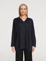 Linen Long-Sleeve V-Neck Sweater