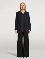 Linen Long-Sleeve V-Neck Sweater