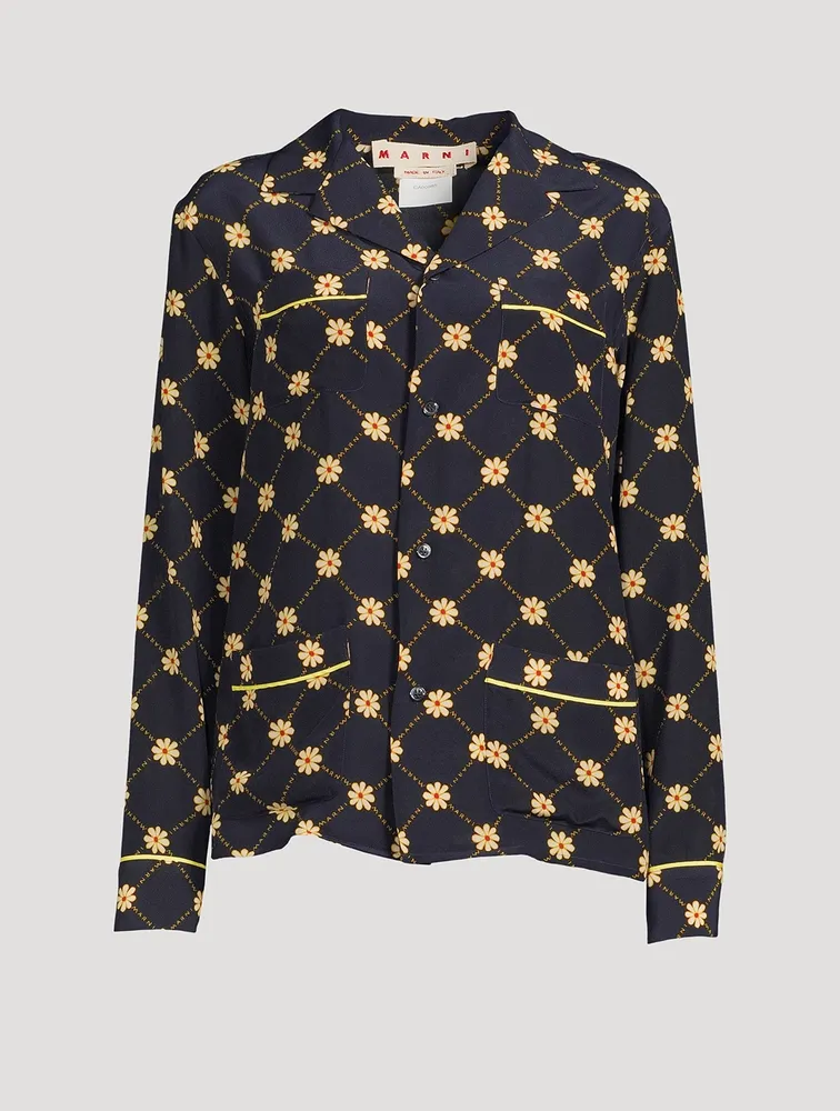 Silk Pajama Shirt Daisies Print