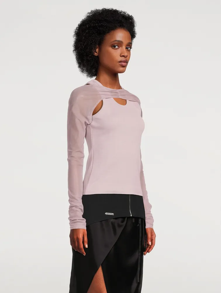 Ribbed Tank Top With Mesh Sleeves