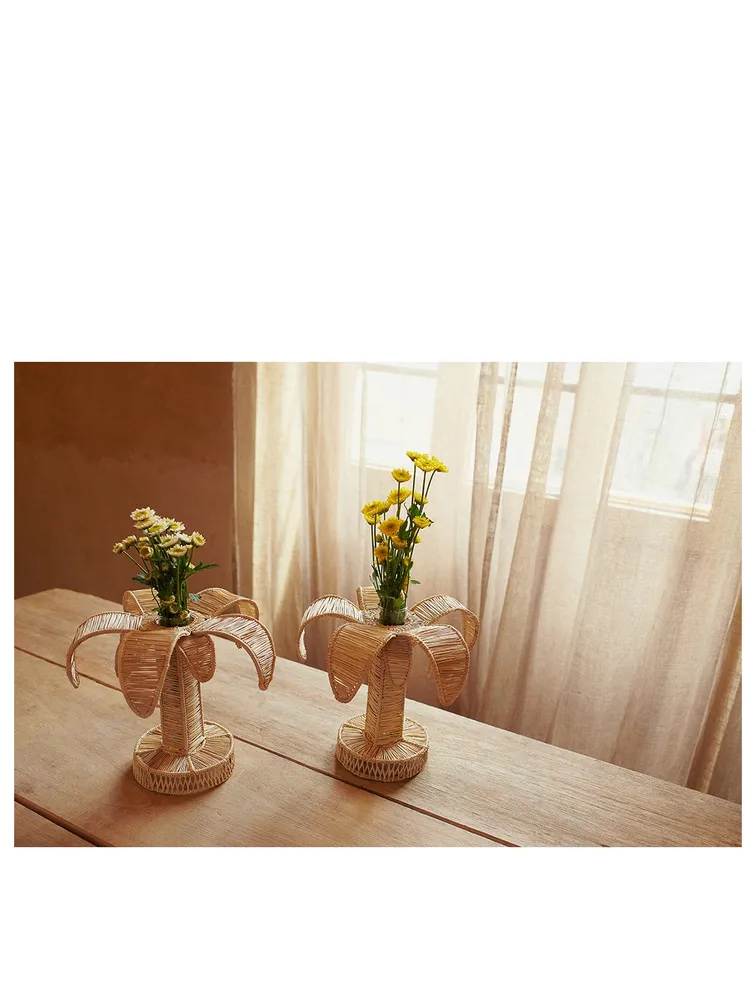 Set Of Two Nature Raffia Candle Holders