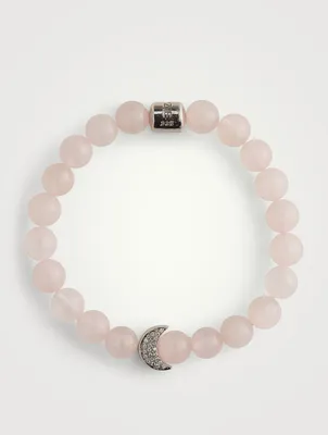 Bohème Smooth Rose Quartz And Sterling Silver Bracelet With White Topaz