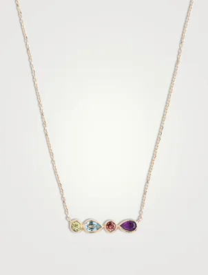 Classique 14k Gold Linéa Micro Bar Necklace With Tourmaline, Peridot, Amethyst And Topaz