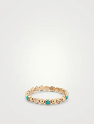 Dew Drop Étoile 14K Gold Ring With Diamonds And Turquoise