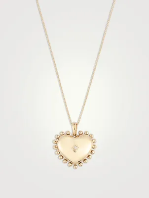 Dew Drop 14K Gold Mini Heart Locket Necklace With Diamond