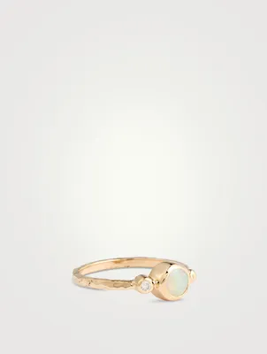 Dew Drop 14K Gold Bonheur Opal Ring With Diamond