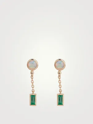 Cléo Carré 14K Gold Chain Drop Earrings With Opal And Emeralds