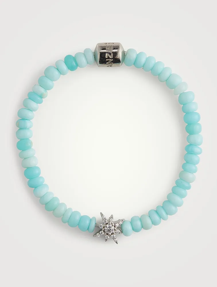 Bohème Peruvian Opal Smooth Rondelle And Sterling Silver Bracelet With White Topaz