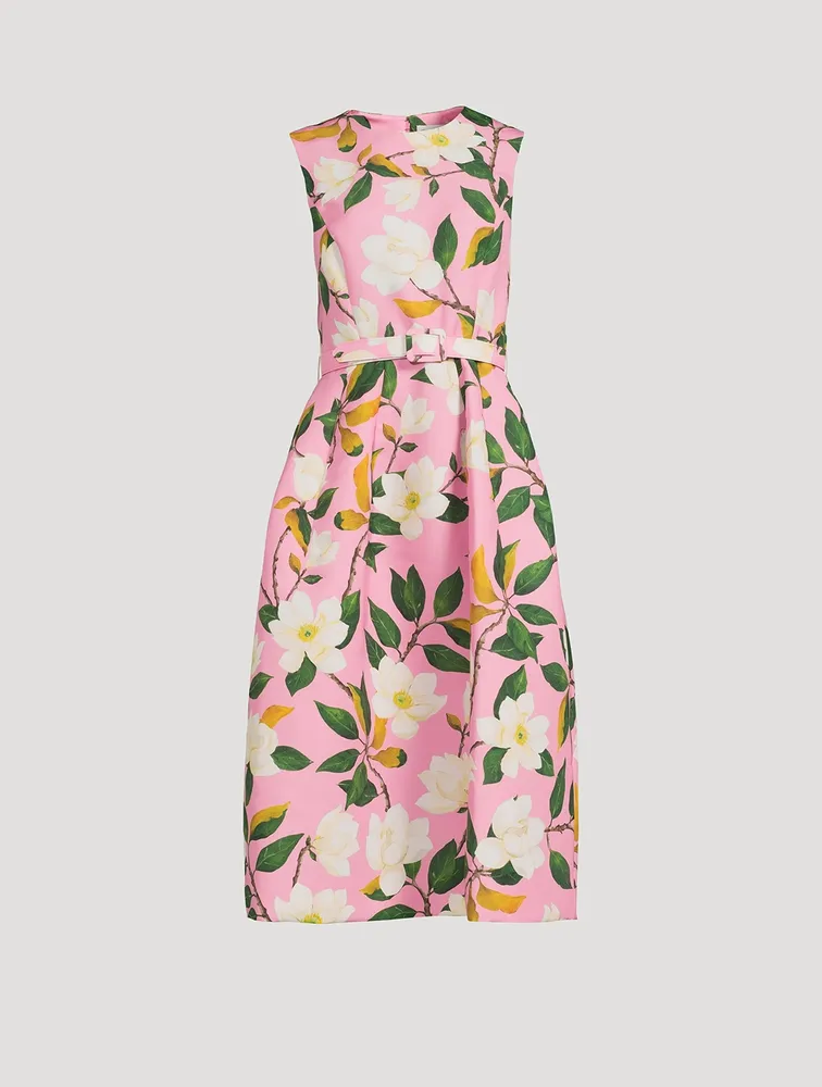 Faille Belted Midi Dress Magnolia Print