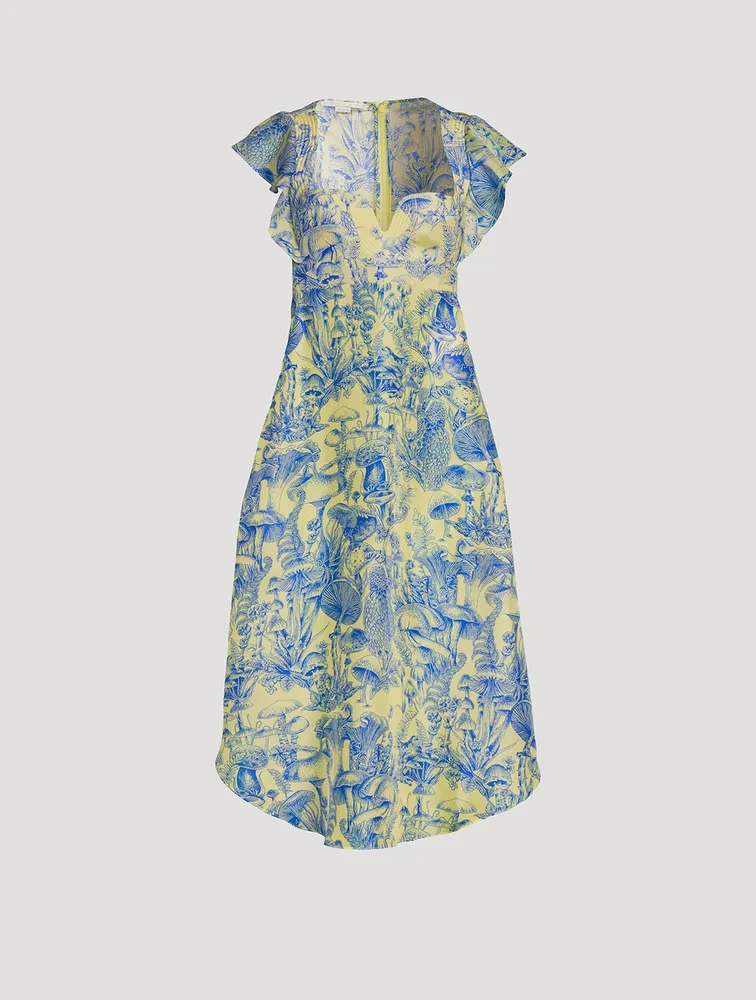 Silk Midi Dress Mushroom Print