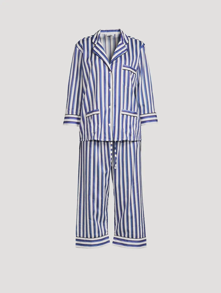 Cotton Striped Cropped Pajama Set