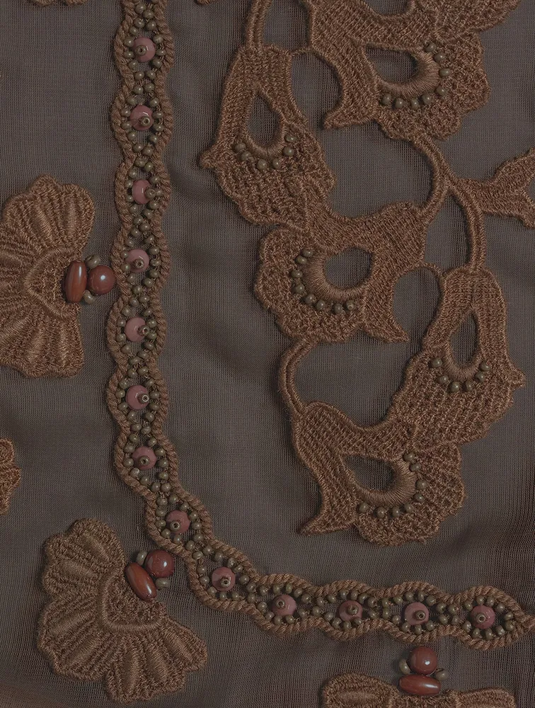 Embroidered Organza Blouse With Scarf