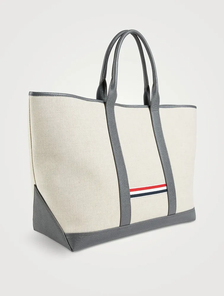 Heavy Linen Leather-Handle Tote Bag