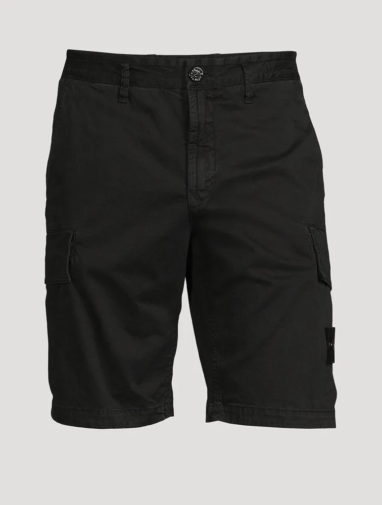 Stretch Broken Twill Shorts With Old Effect