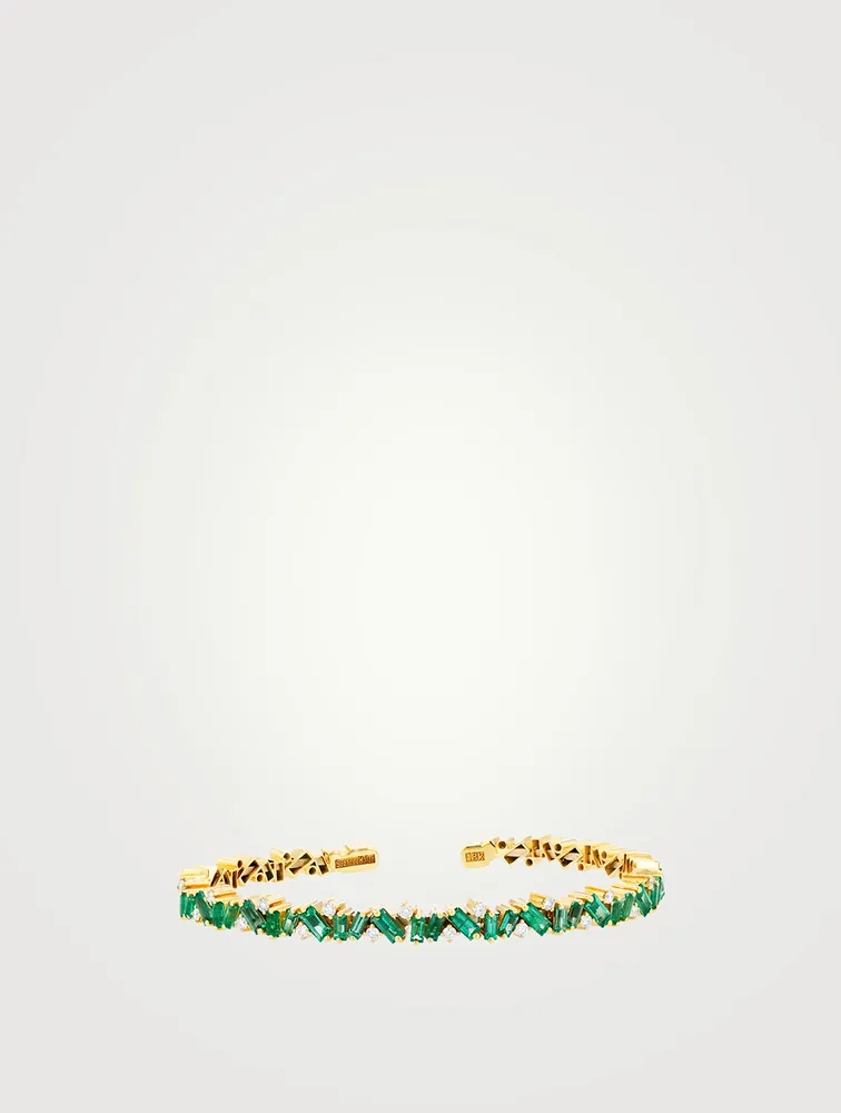 Fireworks 18K Gold Frenzy Bangle Cuff Bracelet With Emerald And Diamonds