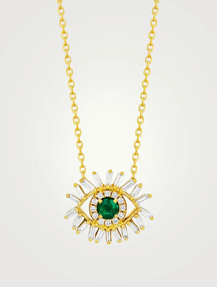 Evil Eye 18K Gold Necklace With Emerald And Diamonds