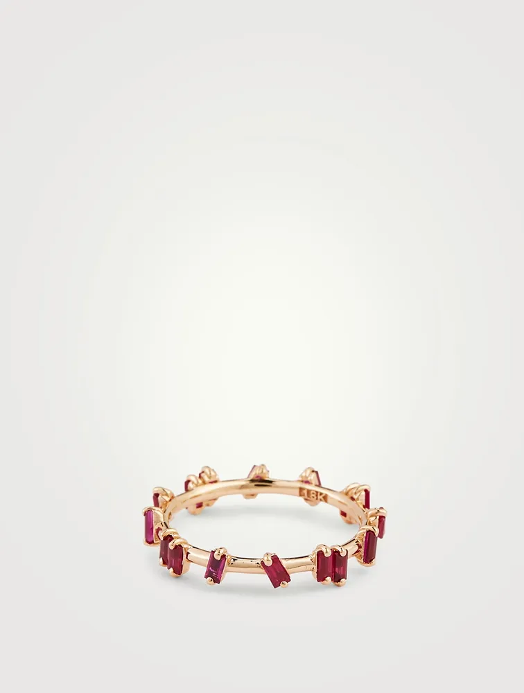 Fireworks 18K Rose Gold Barbwire Eternity Ring With Ruby