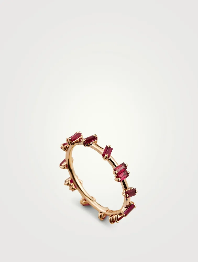 Fireworks 18K Rose Gold Barbwire Eternity Ring With Ruby